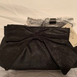 Ann Taylor Black suede clutch - bow on front